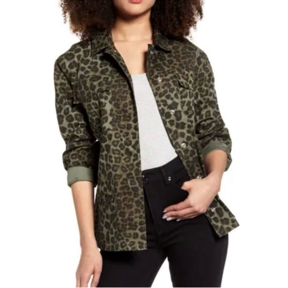 Good American Leopard Print Utility Jacket Women’s Size 2 M Pockets Animal Print